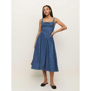Reformation Women's Blue Pure Organic Cotton Balia Denim Midi Dress Size 8